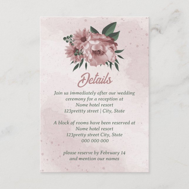 pretty pink flowers botanical wedding enclosure card (Front)