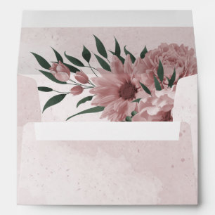 pretty pink flowers botanical wedding  envelope