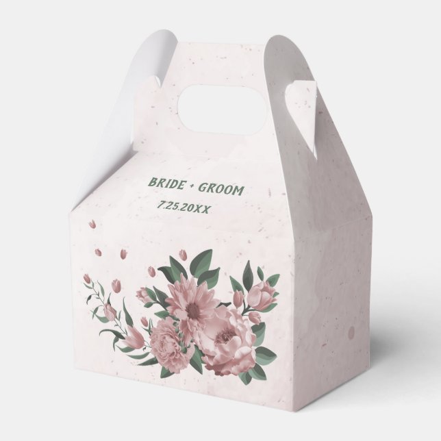 pretty pink flowers botanical wedding favour box (Front Side)