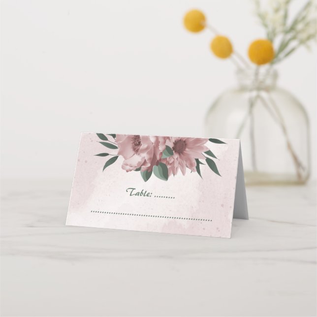 pretty pink flowers botanical wedding place card (Front)