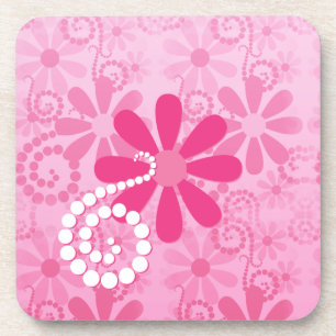 Pretty Pink Flowers Cute Retro Daisy Pattern Coaster