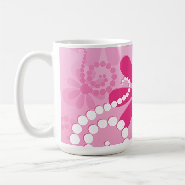 Pretty Pink Flowers Cute Retro Daisy Pattern Coffee Mug (Left)