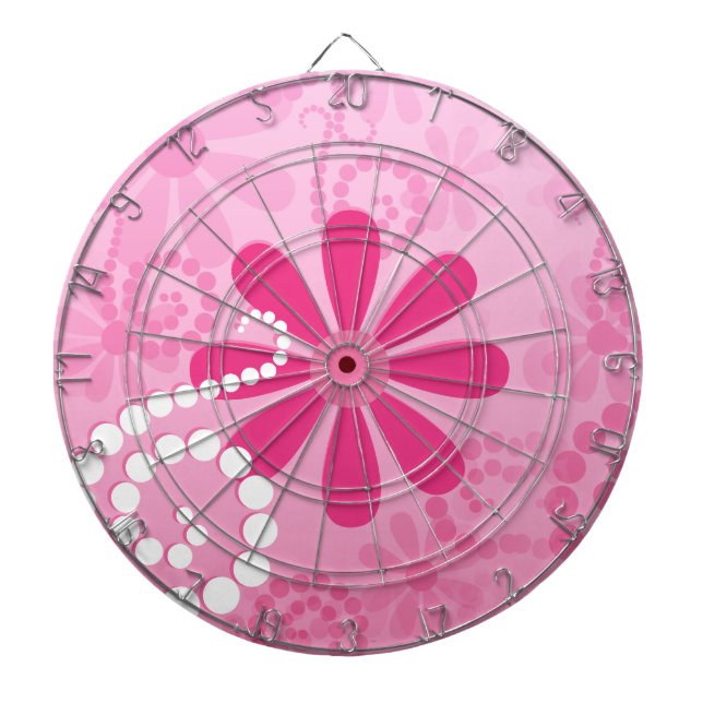 Pretty Pink Flowers Cute Retro Daisy Pattern Dartboard (Front)