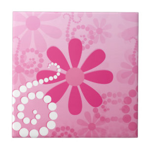 Pretty Pink Flowers Cute Retro Daisy Pattern Tile