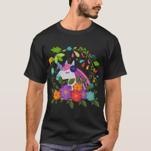 Pretty Pink Flowers Cute Unicorn Merry Christmas   T-Shirt