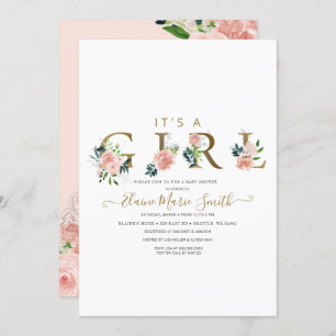 Pretty Pink Flowers Floral Girl Baby Shower Invita Invitation