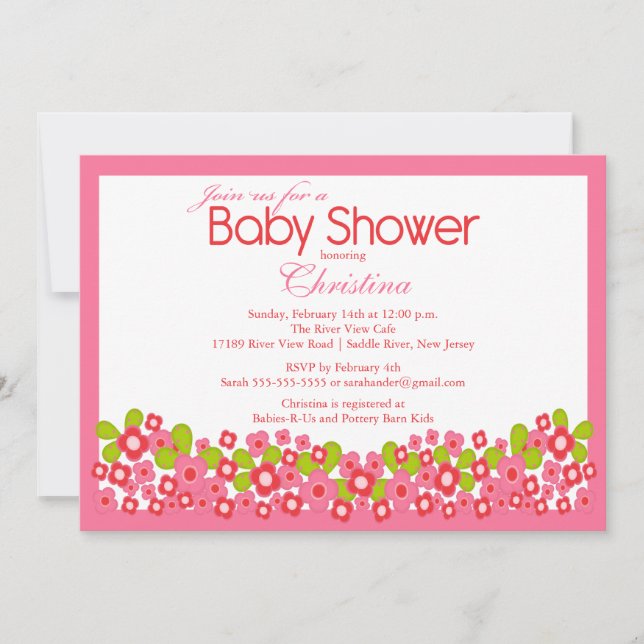 Pretty Pink Flowers Girl Baby Shower Invitation (Front)