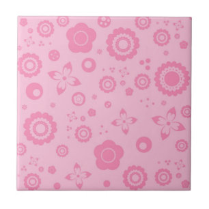 Pretty Pink Flowers Girly Retro Floral Pattern Tile