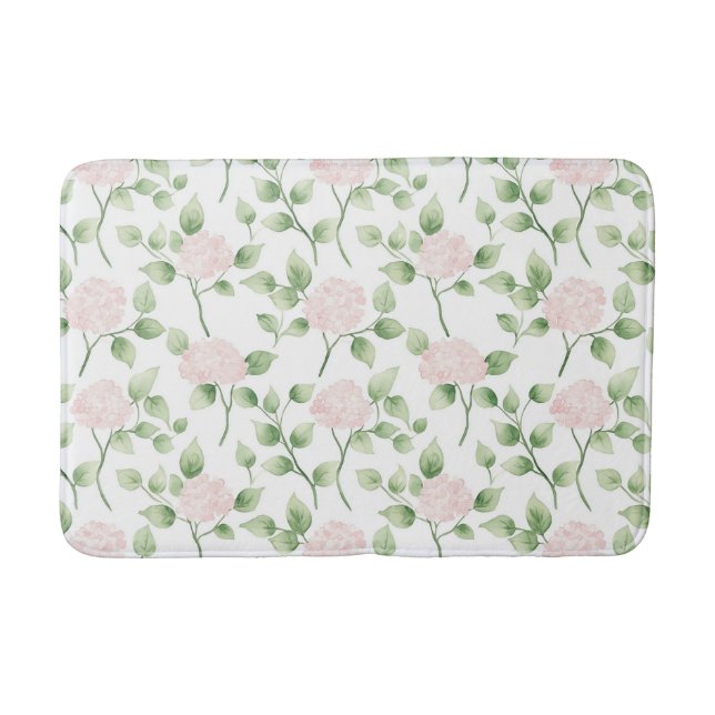 Pretty Pink Flowers Green Leaves   Bath Mat (Front)