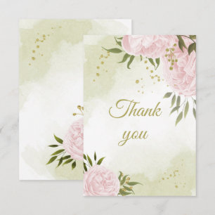 pretty pink flowers greenery botanical thank you card