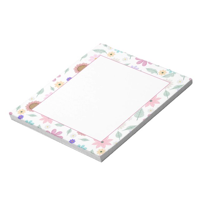 Pretty Pink Flowers Groovy Retro Design Notepad (Rotated)