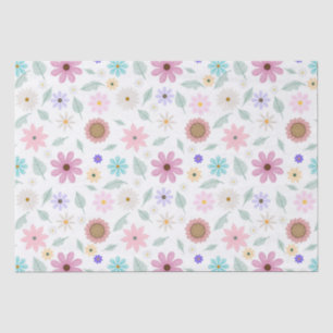 Pretty Pink Flowers Groovy Retro Design Tissue Paper