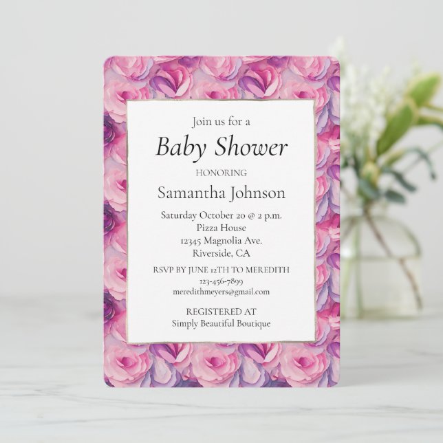 Pretty Pink Flowers  Invitation (Standing Front)