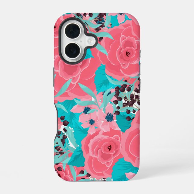 Pretty Pink Flowers iPhone 16 Case (Back)