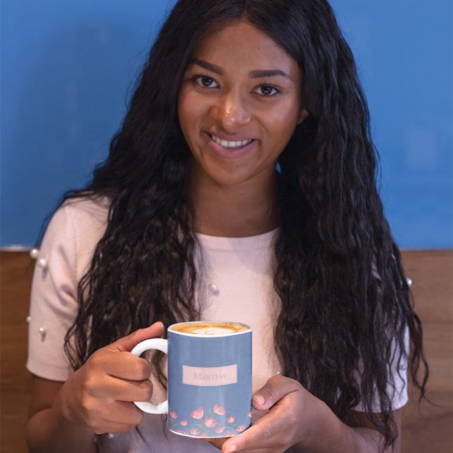 Pretty Pink Flowers on Blue Watercolor Mug (Creator Uploaded)