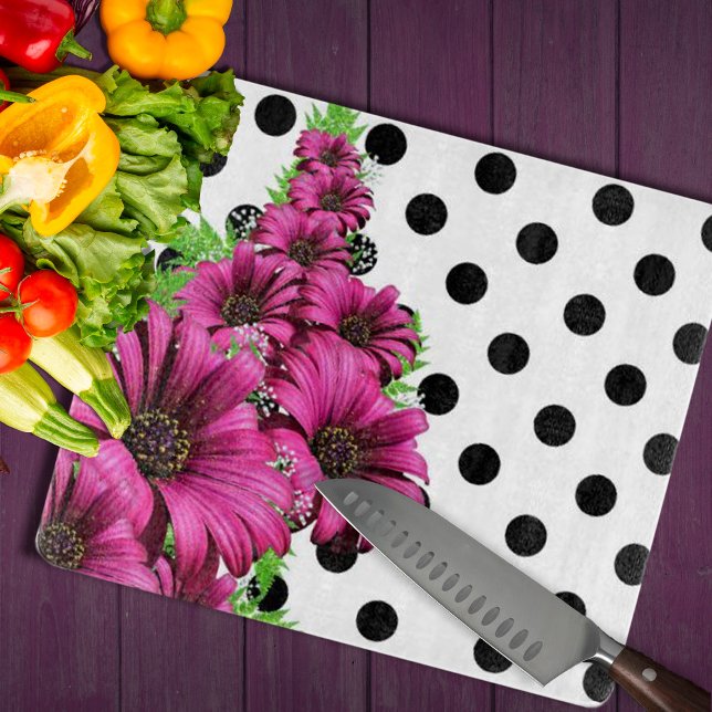 Pretty Pink Flowers Polka Dot Cutting Board (Pretty Girly Pink Flowers Polka Dot Cutting Board by Looly Elzayat
)