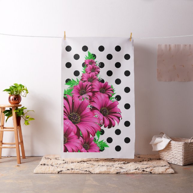 Pretty Pink Flowers Polka Dot Fabric (In Situ)