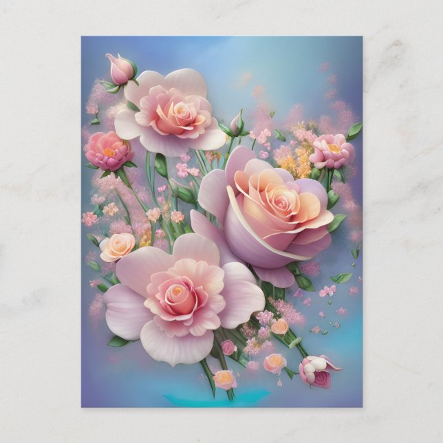 Pretty Pink Flowers Postcard (Front)