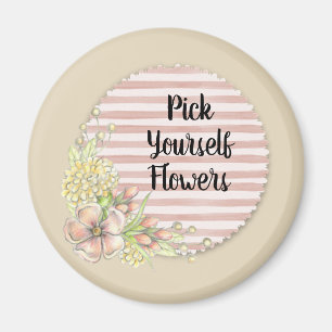 Pretty Pink Flowers w/Stripes Magnet