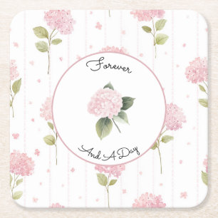 Pretty Pink Flowers Wedding Square Paper Coaster