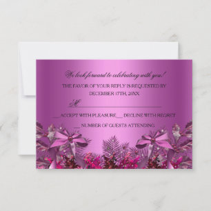 Pretty Pink Foliage & Bow Christmas Party RSVP Invitation