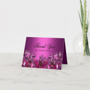 Pretty Pink Foliage & Bow Thank You Card