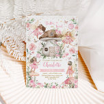 Pretty Pink Forest Fairy Garden Girl Birthday  Invitation<br><div class="desc">This whimsical design features a sweet illustration of magical forest fairies,  a cute mushroom house and elegant blush & pink watercolor flowers.</div>