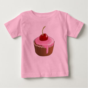 Pretty Pink Frosting Cupcake with Cherry Baby T-Shirt