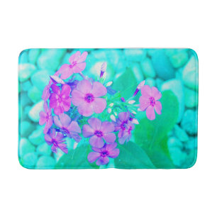 Pretty Pink Garden Phlox Flower on Aquamarine Bath Mat