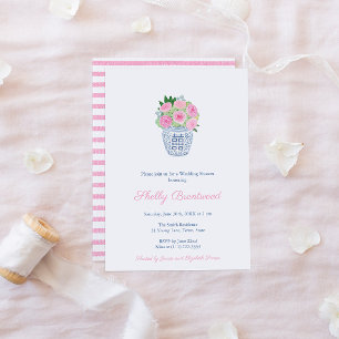 Pretty Pink Garden Roses Ginger Jar Bridal Shower Invitation