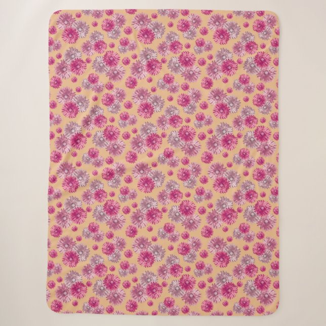 Pretty Pink Gerbera Daisy Flowers Soft Sherpa Blanket (Front)