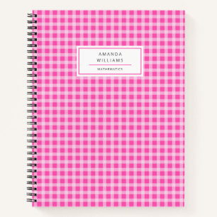 Pretty Pink Gingham Plaid Personalized Notebook
