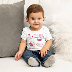 Pretty Pink Girl's First Valentine's Day Custom Baby T-Shirt