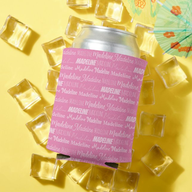 Pretty Pink Girls Name Font Collage Custom Teen Can Cooler (In Situ Summer)