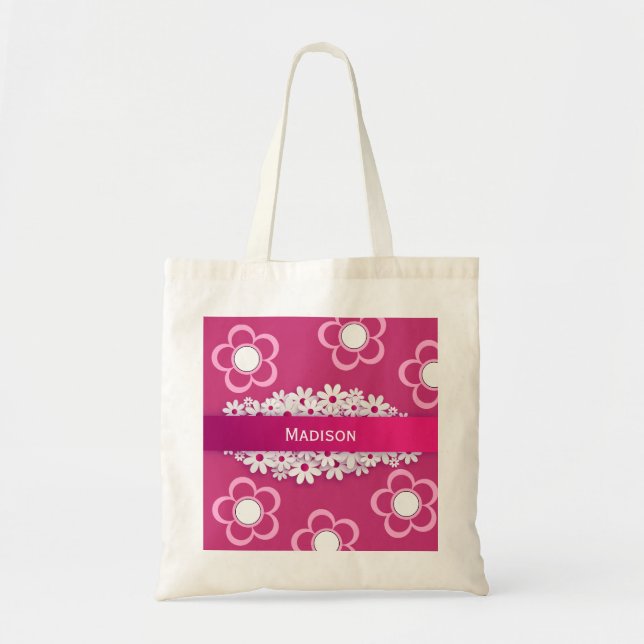 Pretty Pink & Girly w/Daisies Tote Bag (Front)