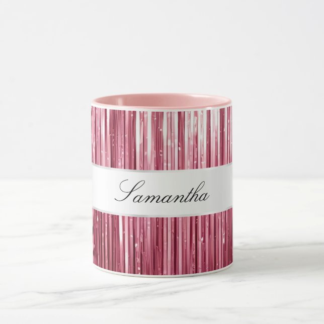 Pretty Pink Glam Tinsel Stripes Mug (Center)