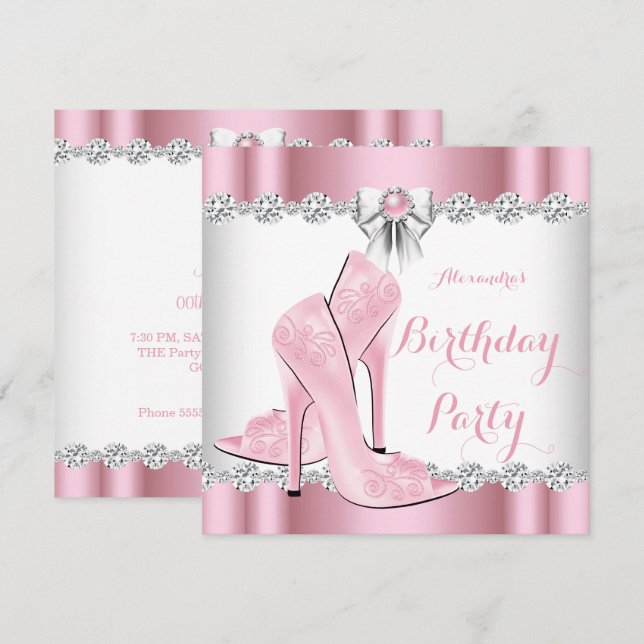 Pretty Pink Glamour High Heels Birthday Party Invitation (Front/Back)