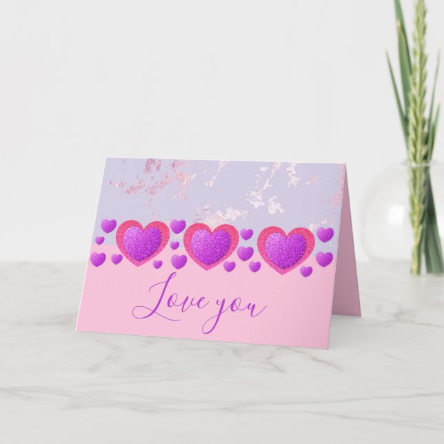 Pretty Pink Glitter and Marble Valentine's Day Holiday Card (Front)