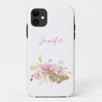 Pretty Pink Glitter Butterfly Floral Personalised
