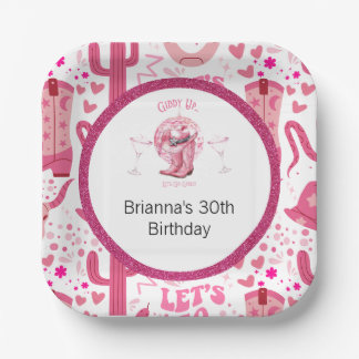 Pretty Pink & Glitter Cowgirl Birthday  Paper Plate