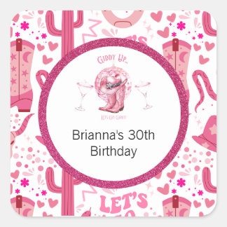 Pretty Pink & Glitter Cowgirl Birthday  Square Sticker