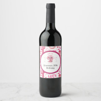 Pretty Pink & Glitter Cowgirl Birthday  Wine Label