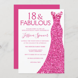 Pretty Pink Glitter Dress 18th Birthday Party Invitation