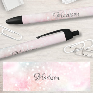 Pretty Pink Glitter Girly Glamourous Black Ink Pen