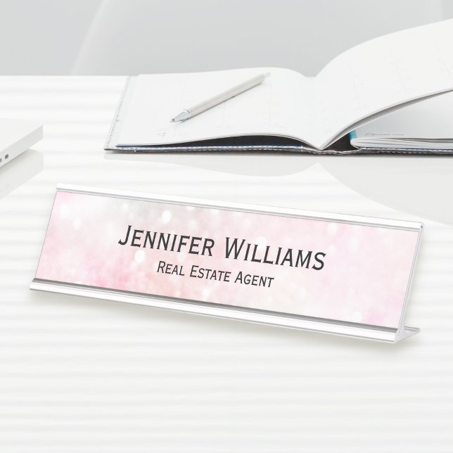 Pretty Pink Glitter Girly Glamourous Desk Name Plate (Creator Uploaded)