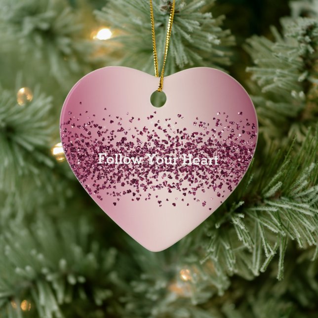Pretty Pink Glitter Hearts      Ceramic Tree Decoration (Tree)