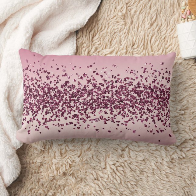 Pretty Pink Glitter Hearts Ombre     Lumbar Cushion (Blanket)