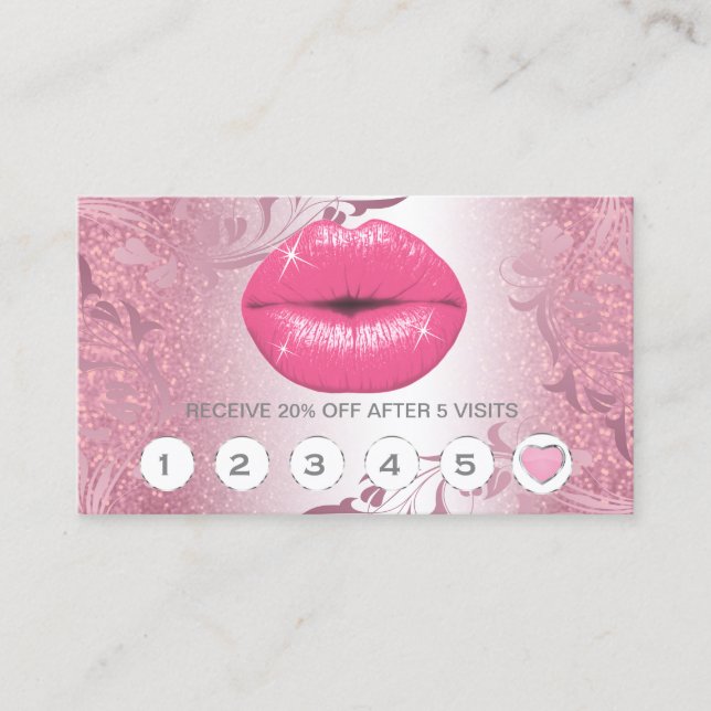 Pretty Pink Glitter Lips Loyalty Cards (Front)