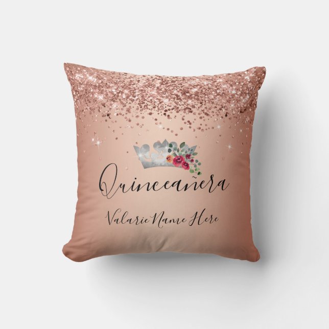 Pretty Pink Glitter Quinceañera Throw Pillow (Front)