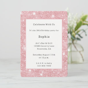 Pretty Pink Glitter Sparkle Birthday Invitation